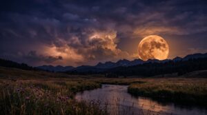 luna piena arancione tuono