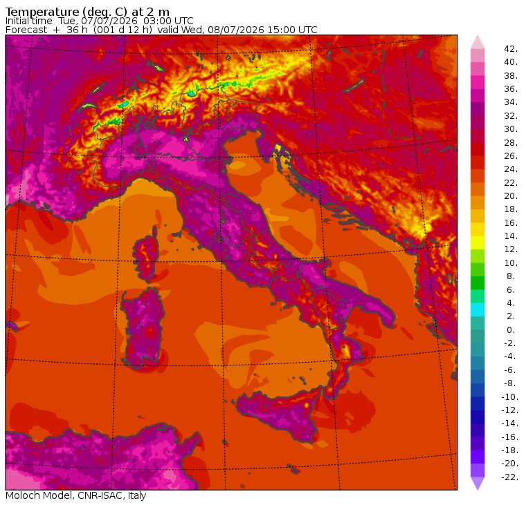 temperature massime mercoledì 8 luglio
