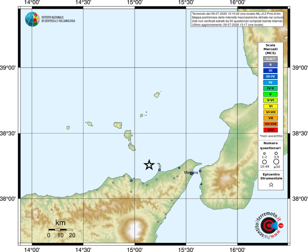 terremoto oggi sciame sismico sicilia milazzo messina
