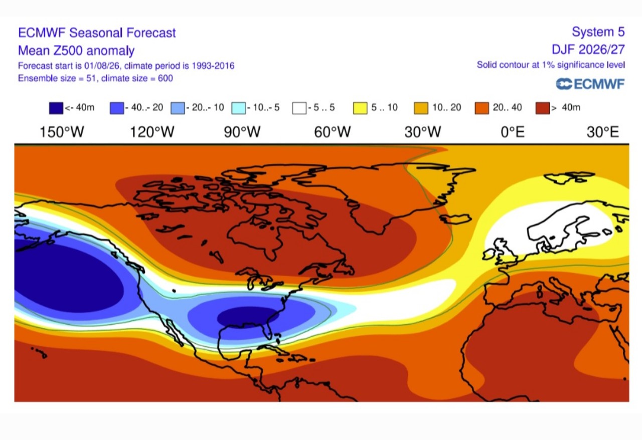 Anomalie geopotenziali 500 hPa dicembre, gennaio e febbraio