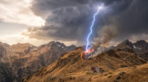Fulmine senza pioggia scatena incendio sulle Alpi Pennine