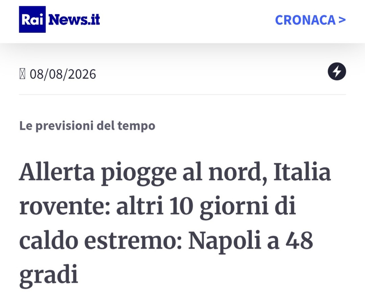 Rai News 48 gradi Napoli
