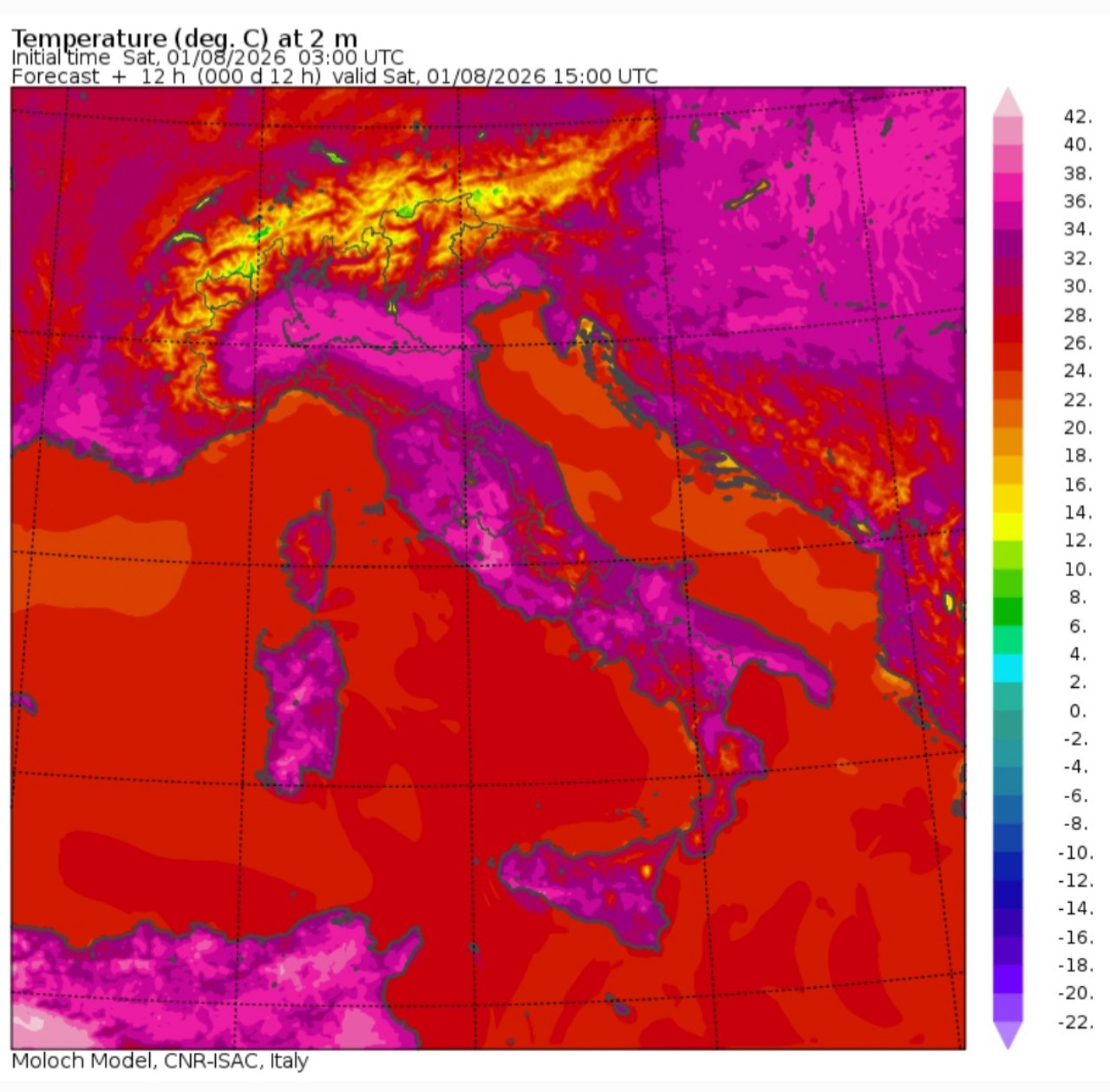 Temperature massime 1 agosto 