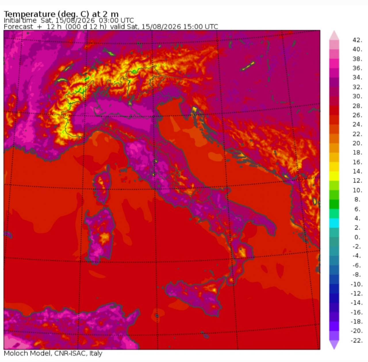Temperature massime 15 agosto 2026