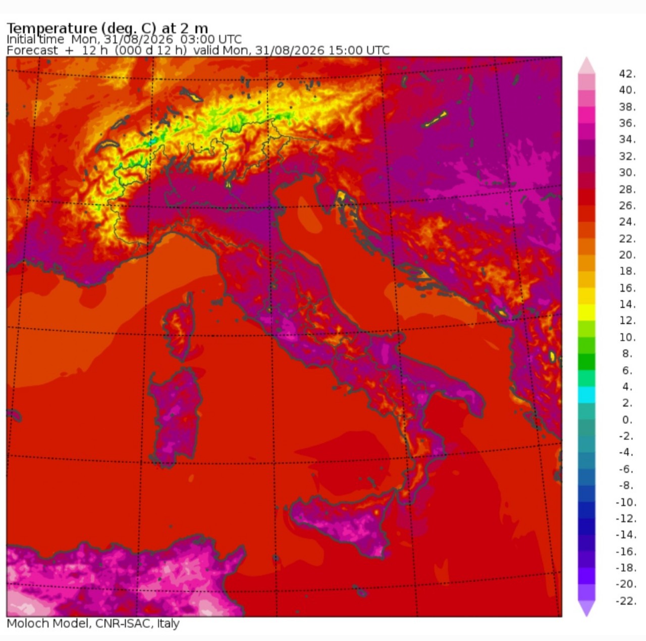 Temperature massime 31 agosto