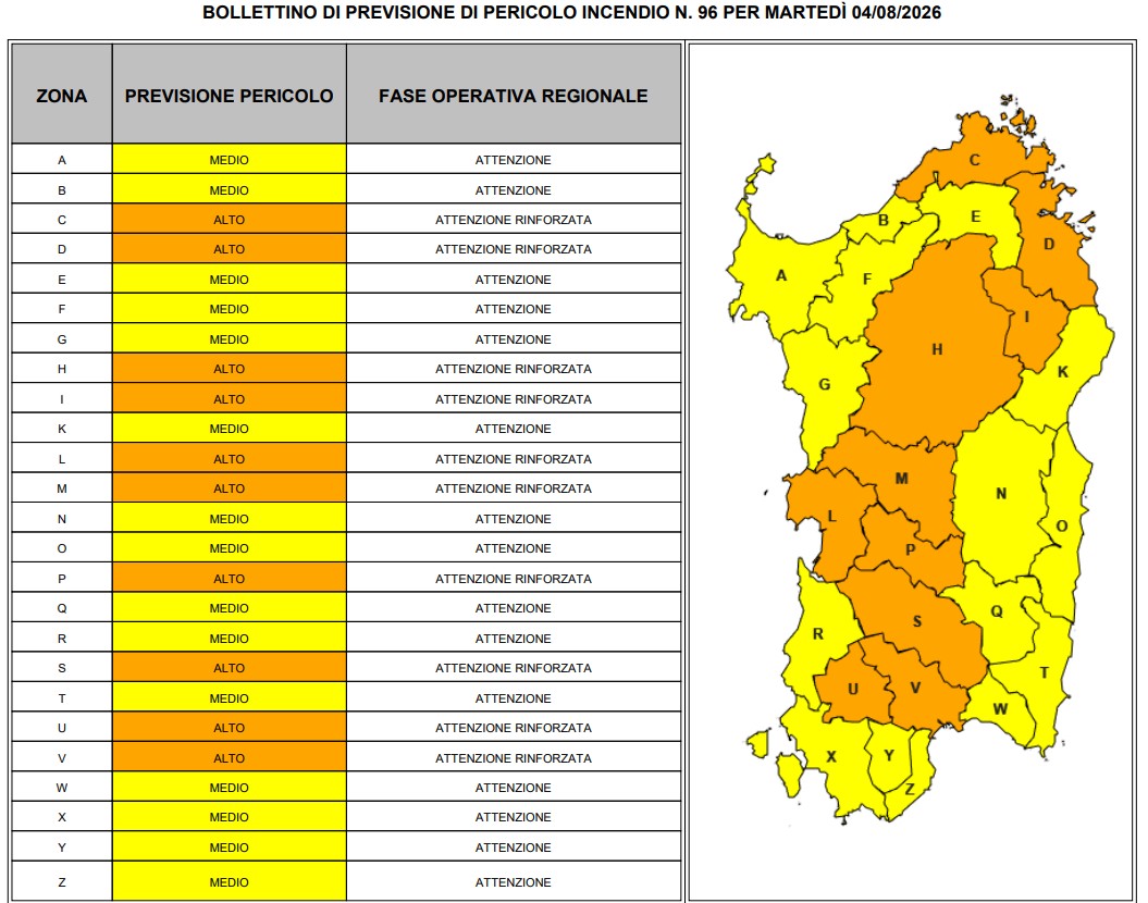allerta incendi sardegna 4 agosto