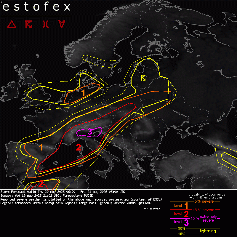 allerta meteo estofex 20 e 21 agosto