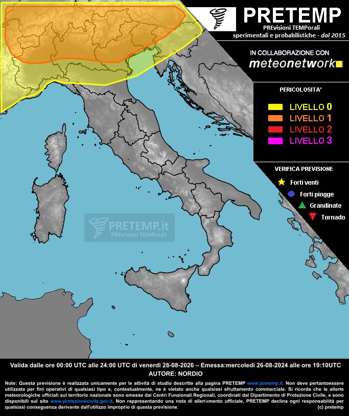 allerta meteo venerdì 28 agosto 2026