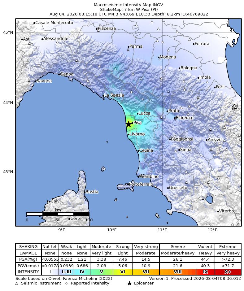 terremoto oggi pisa toscana