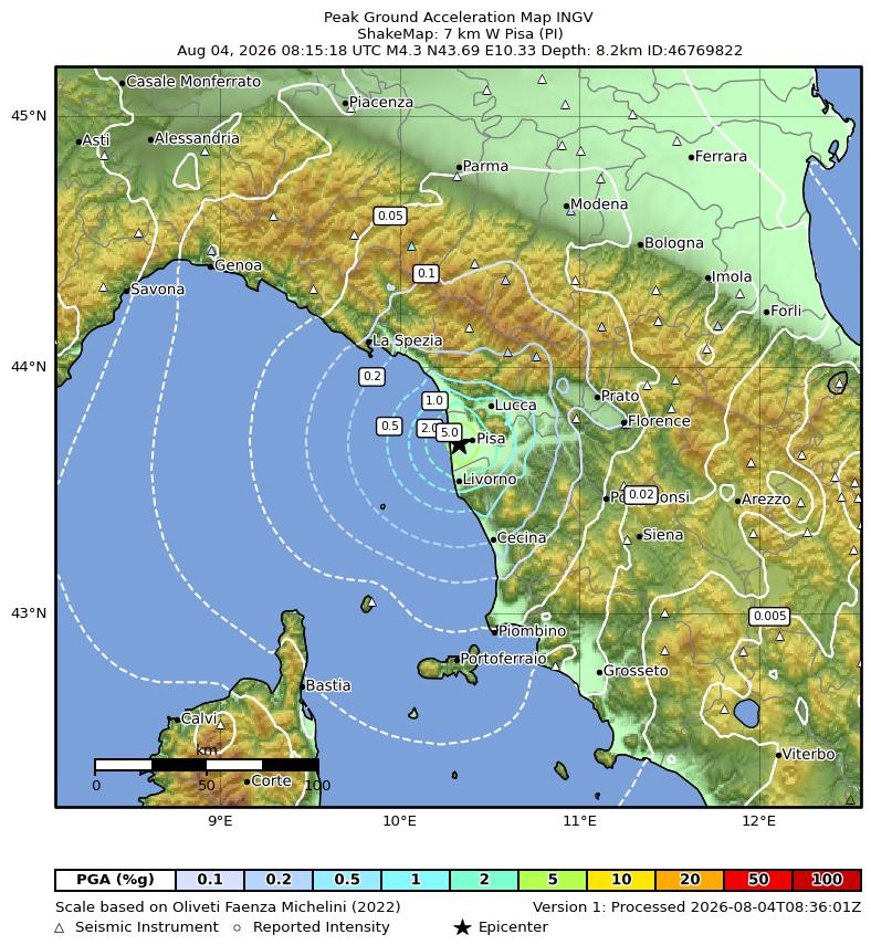 terremoto oggi pisa toscana