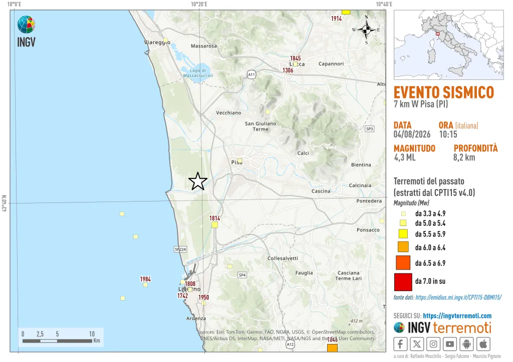 terremoto oggi pisa toscana