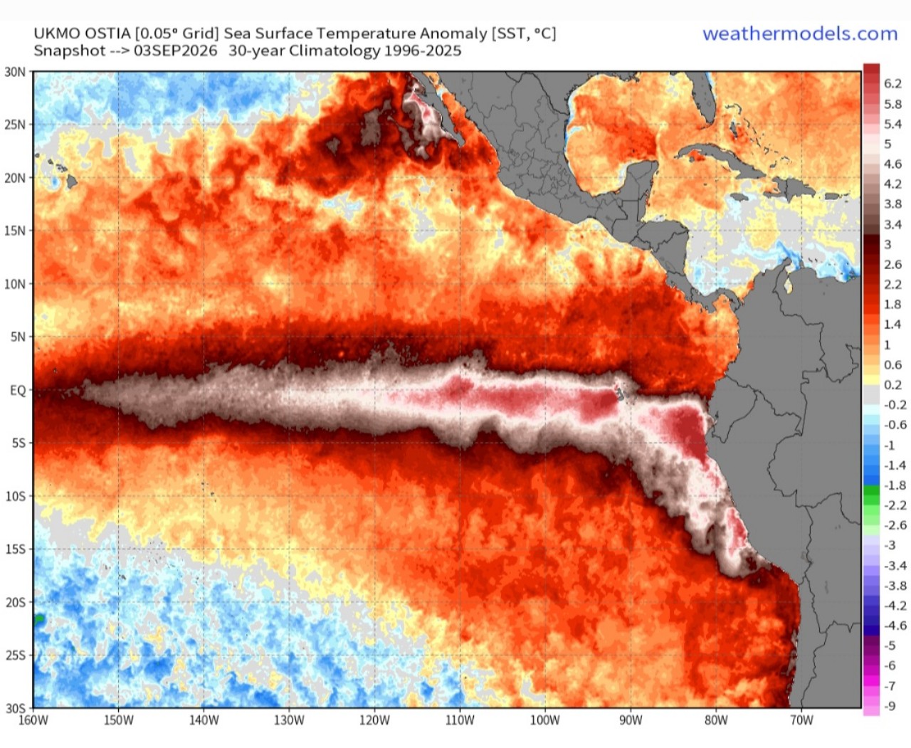 El Niño temperature superficiali oceano Pacifico