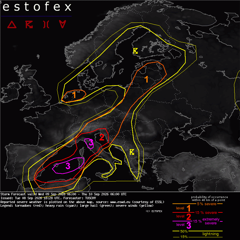 allerta meteo estofex 9 settembre 2026