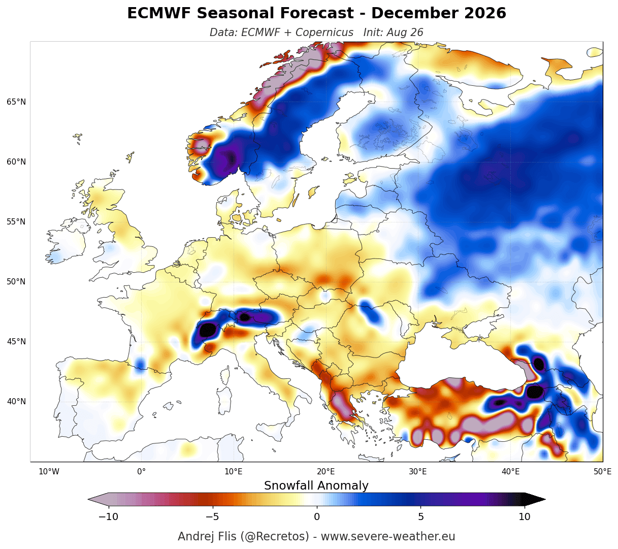 previsioni El Niño neve dicembre 2026 ECMWF