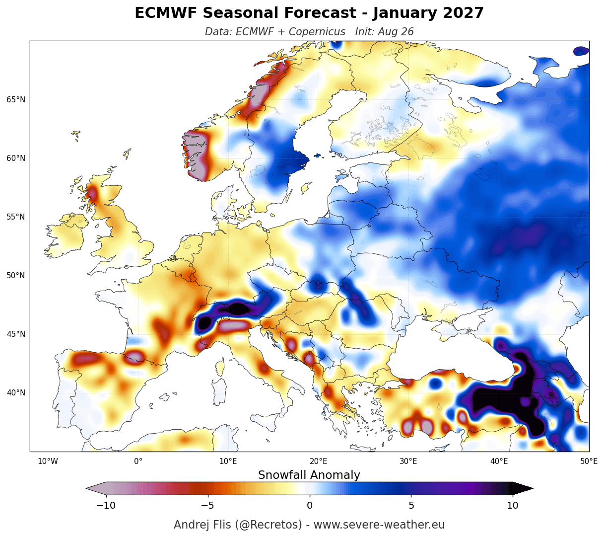 previsioni El Niño neve gennaio 2026 ECMWF
