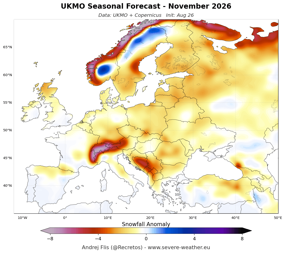 previsioni El Niño novembre 2026 UKMO