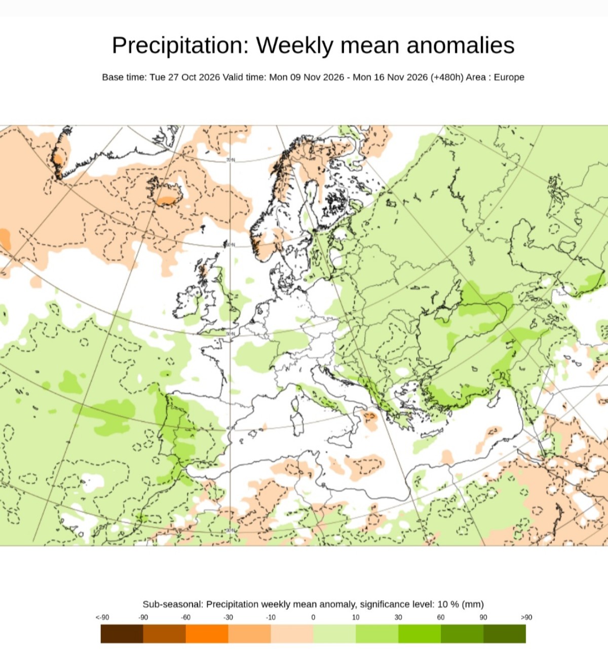 Anomalie precipitazioni Europa ECMWF