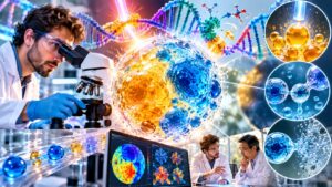 Collage di biologia sintetica e microscopia