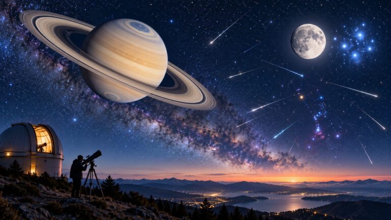 Osservatorio sotto Saturno e la Via Lattea