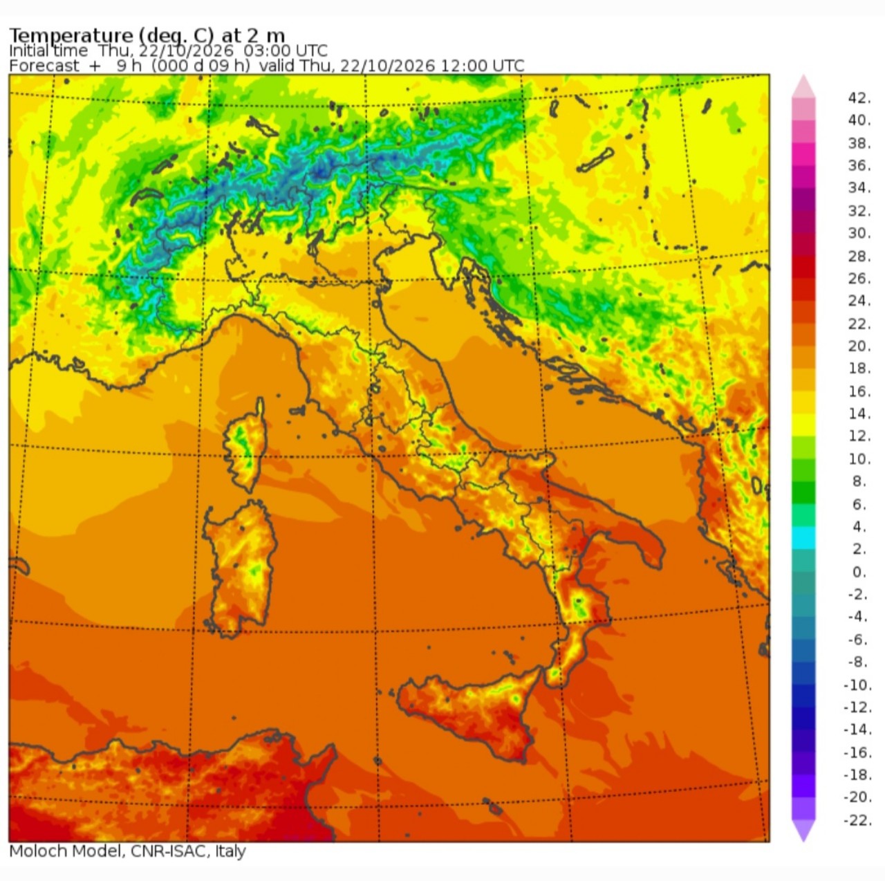 Temperature massime 22 ottobre