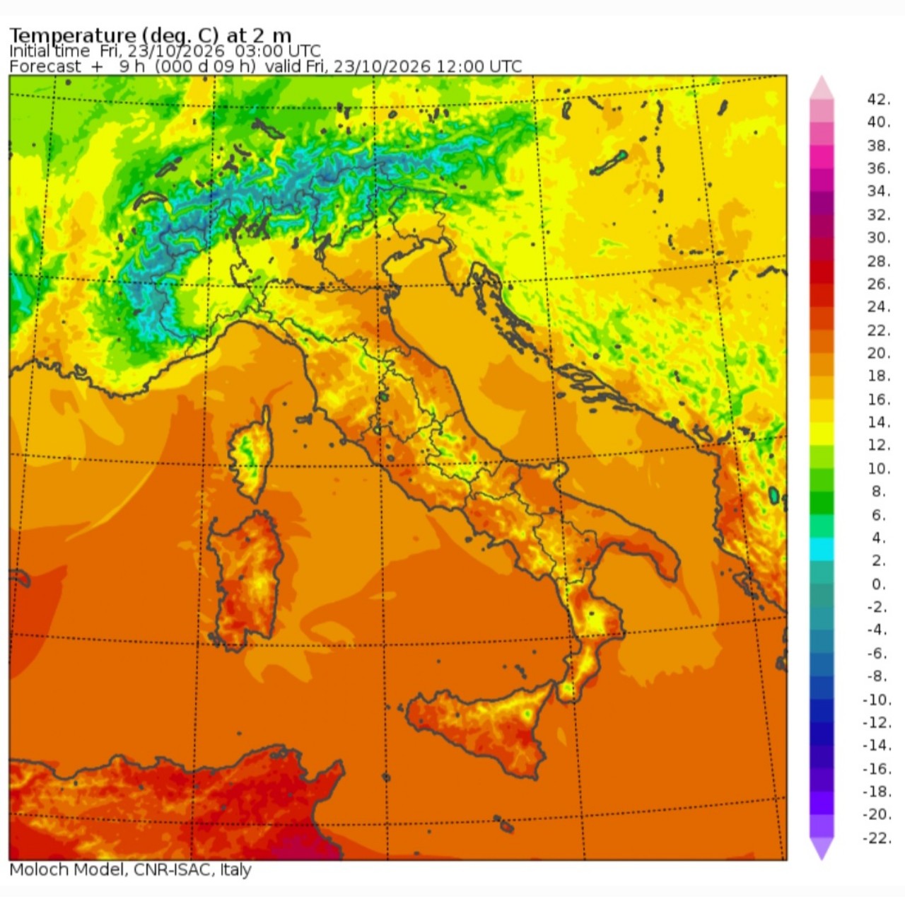 Temperature massime 23 ottobre 