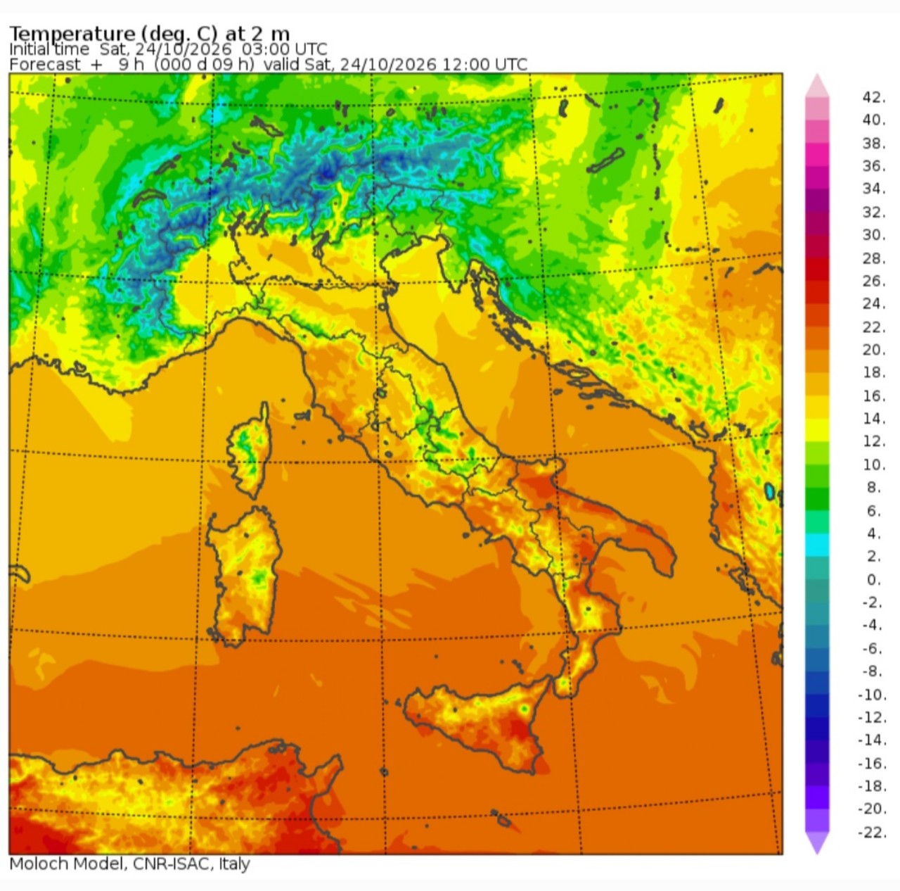 Temperature massime 24 ottobre