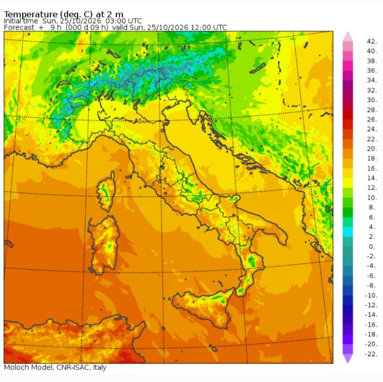 Temperature massime 25 ottobre