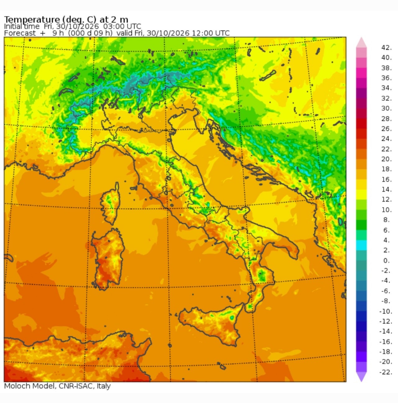 Temperature massime e satellite 30 ottobre