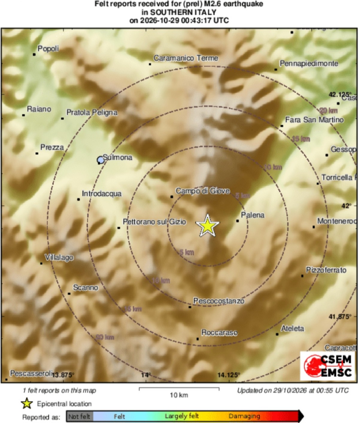 Terremoto Palena epicentro