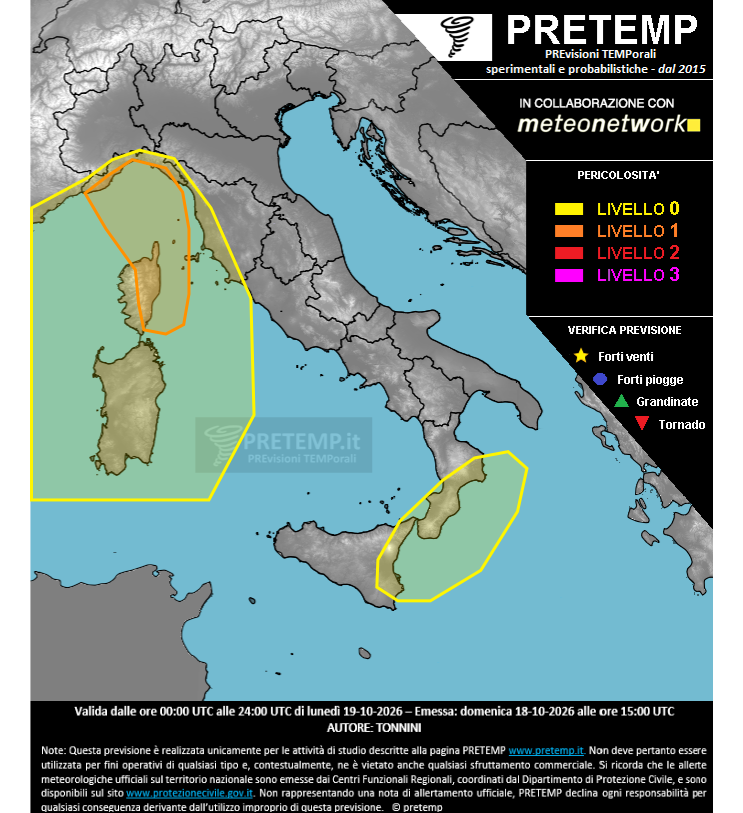 allerta meteo lunedì 19 ottobre