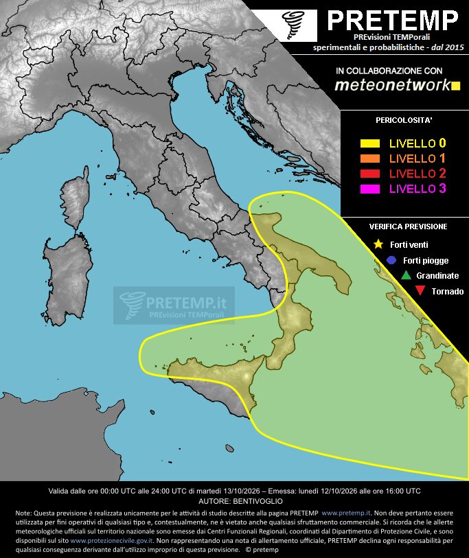 allerta meteo martedì 13 ottobre 2026