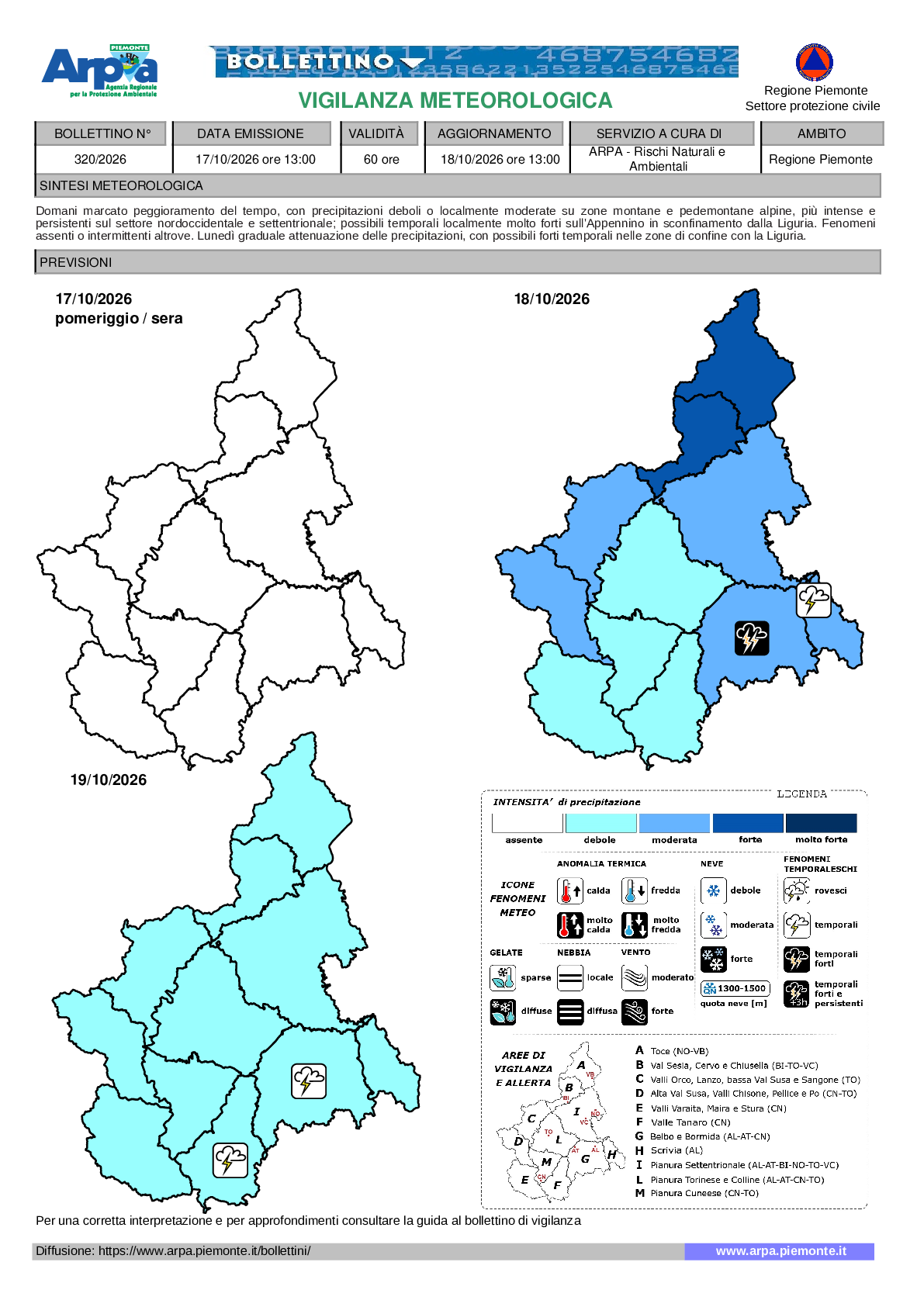 allerta meteo piemonte 18 ottobre