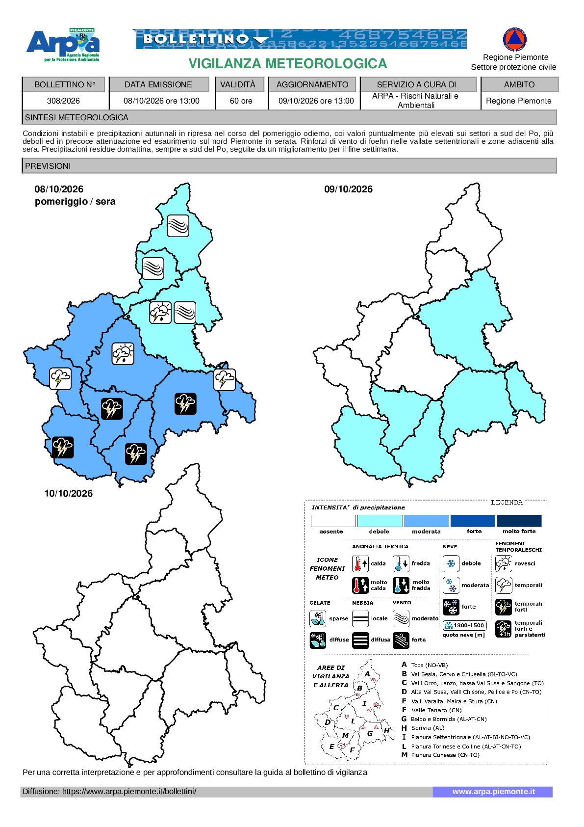 allerta meteo piemonte 8 ottobre