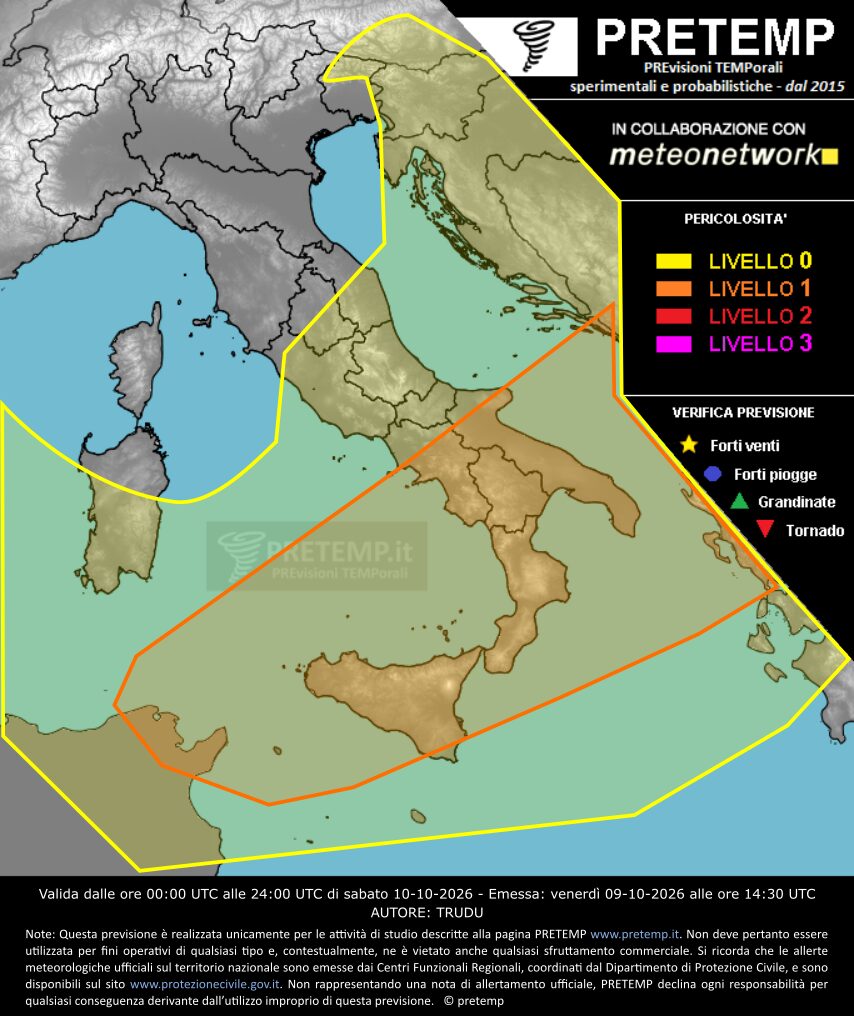 allerta meteo pretemp sabato 10 ottobre 2026