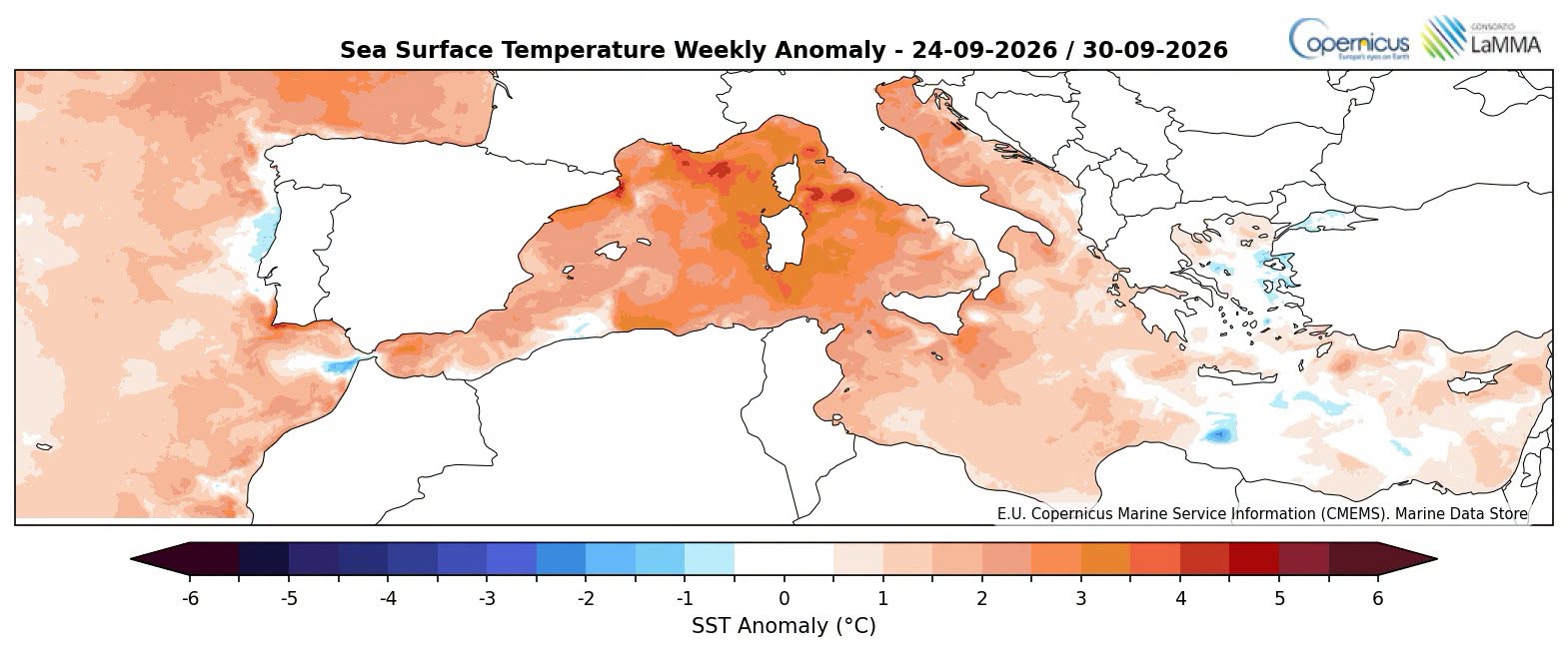 anomalia temperatura mediterraneo 24-30 settembre 2026