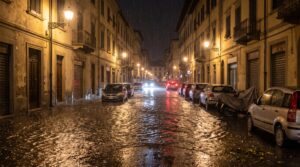 maltempo temporale notte strada allagata