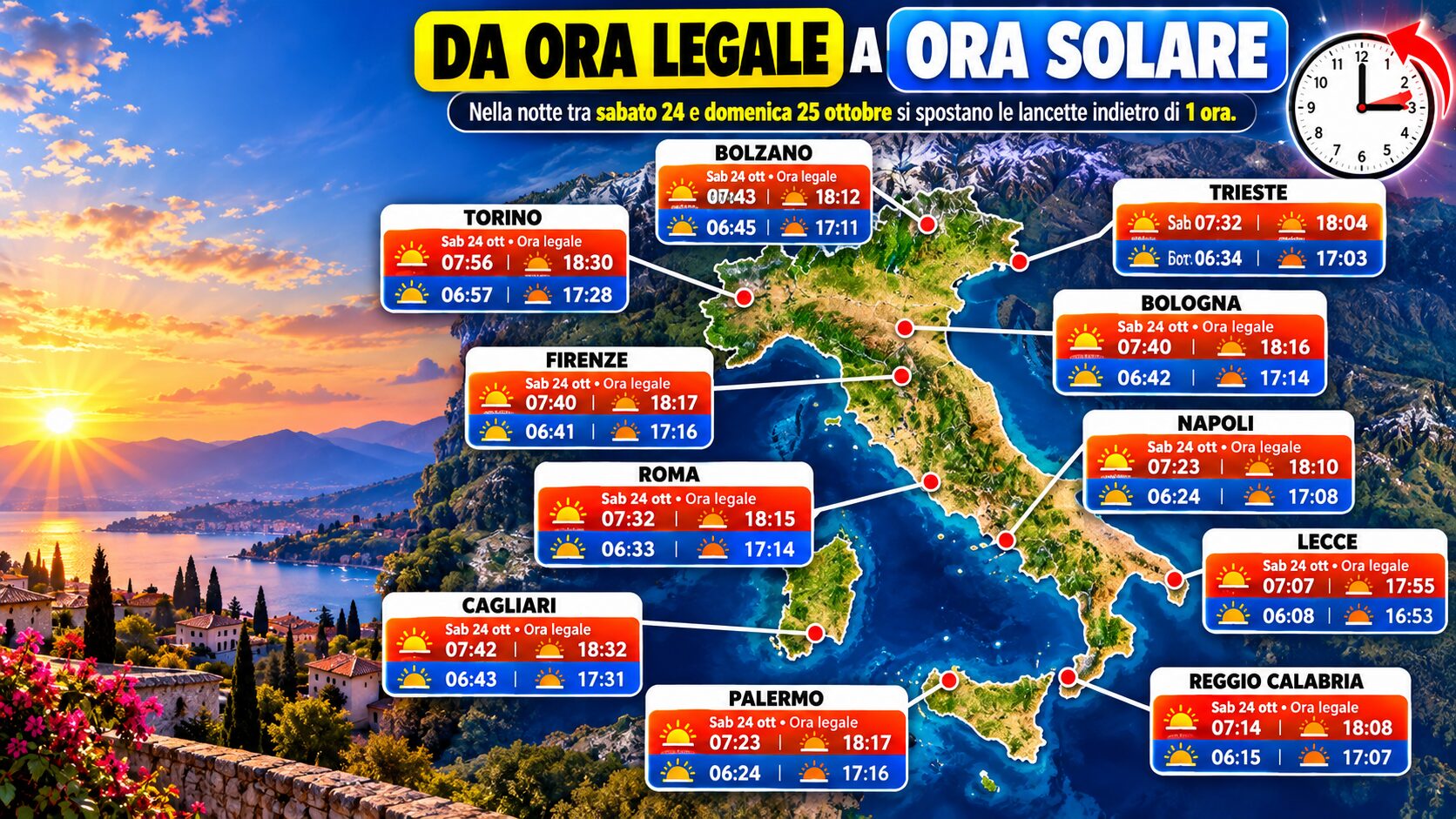 orari ora solare ottobre 2026